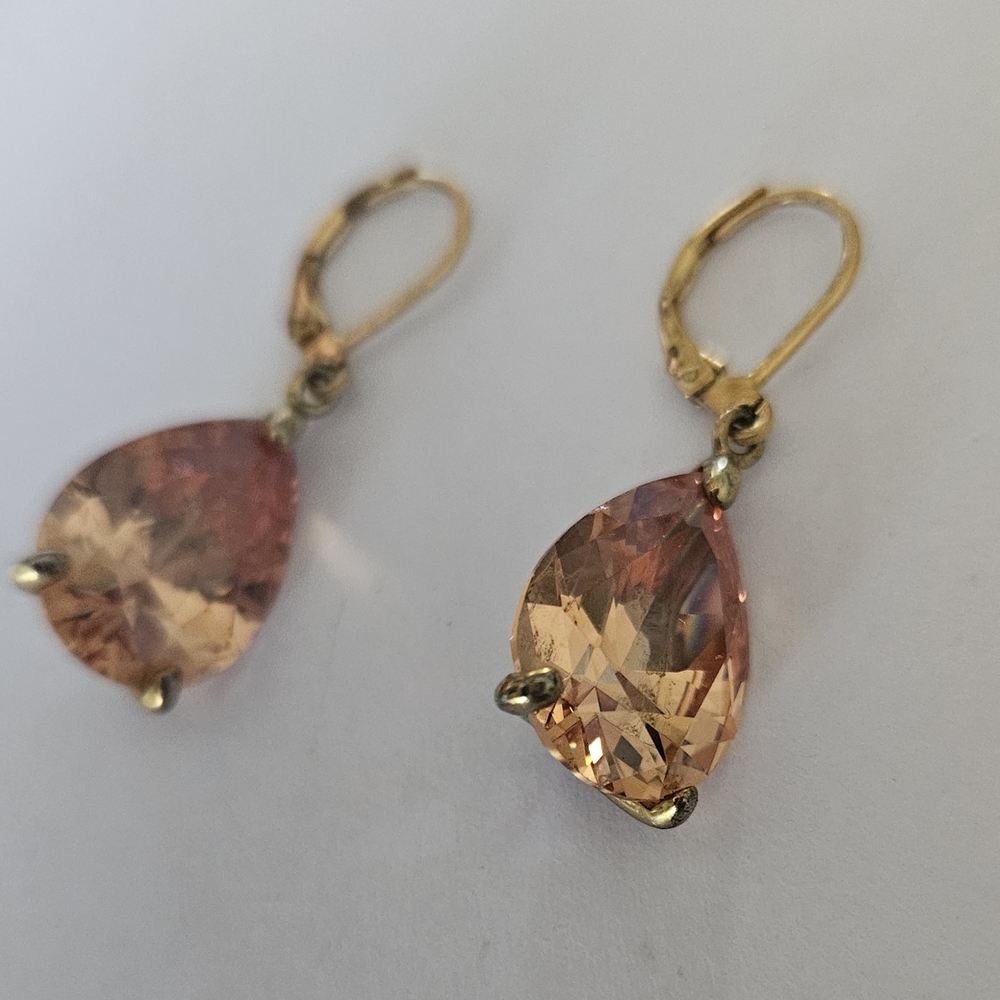 Vintage 14k Gold Plated and Morganite Teardrop Earrings